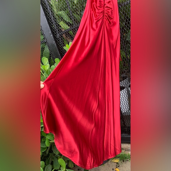 ✨⚡️💥Vintage 90s Zum Zum Satin Slip Dress Maxi Back Ruffle Magenta Size 5/6 - Picture 8 of 12